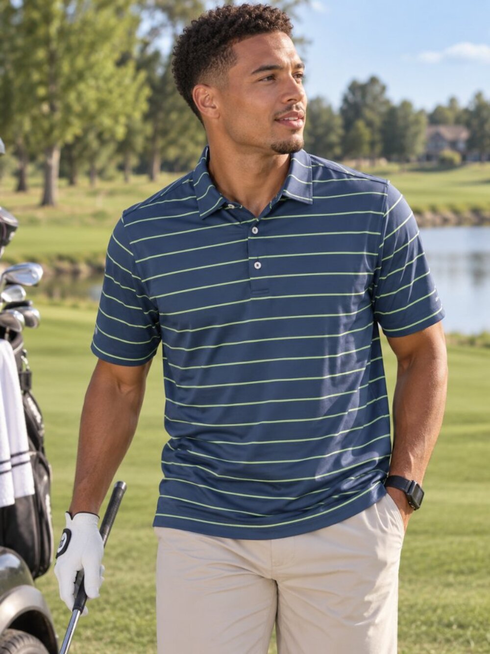 Peter Millar Summer Comfort Golf Polo L Lion's Paw Golf Links Navy Stripe